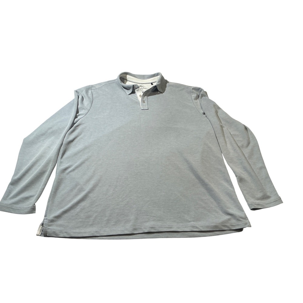 Tommy Bahama Mens XL Long‎ Sleeve Polo Shirt Light Blue Gray Pique Knit Marlin